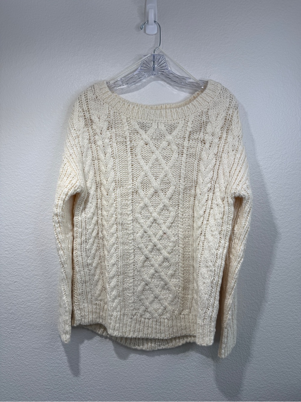 Cream Cable-Knit Boatneck Sweater by Banana Republic